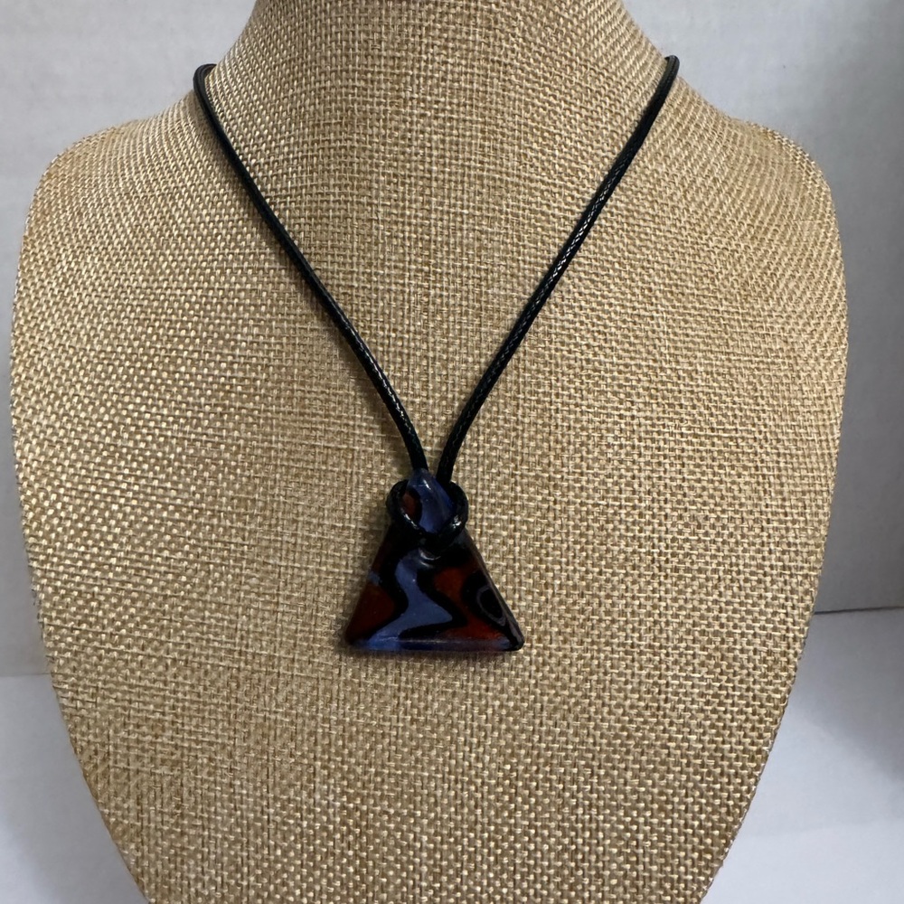 Triangle Shaped Lampwork Glass Pendant Necklace